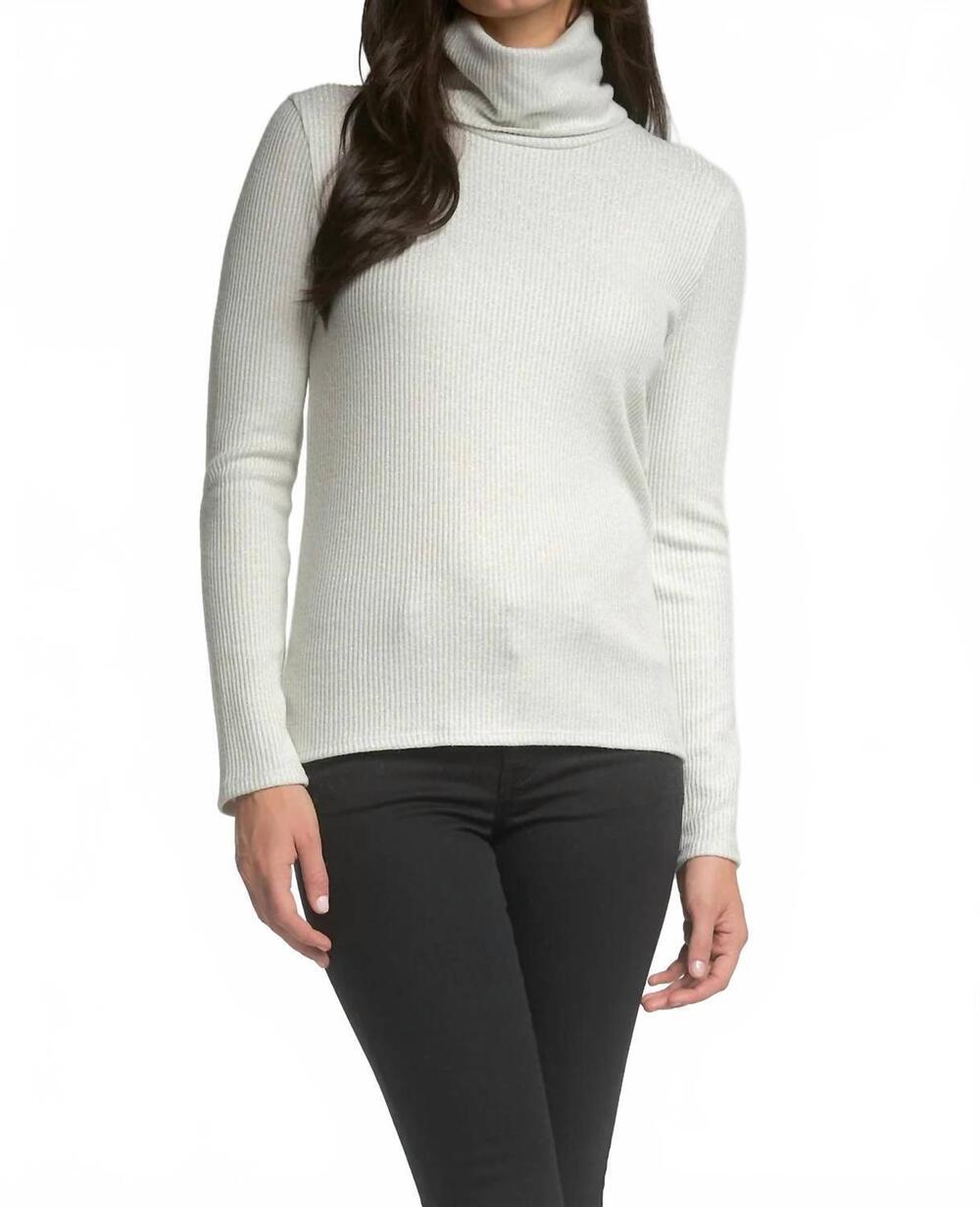 NEW ELAN metallic foldover turtleneck sweater in silver